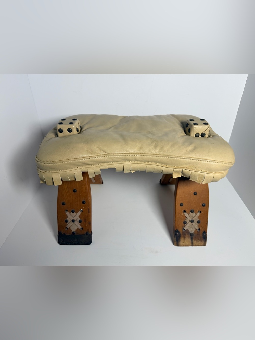 Vintage Mid-Century Leather Camel Saddle Stool / Ottoman African Boho